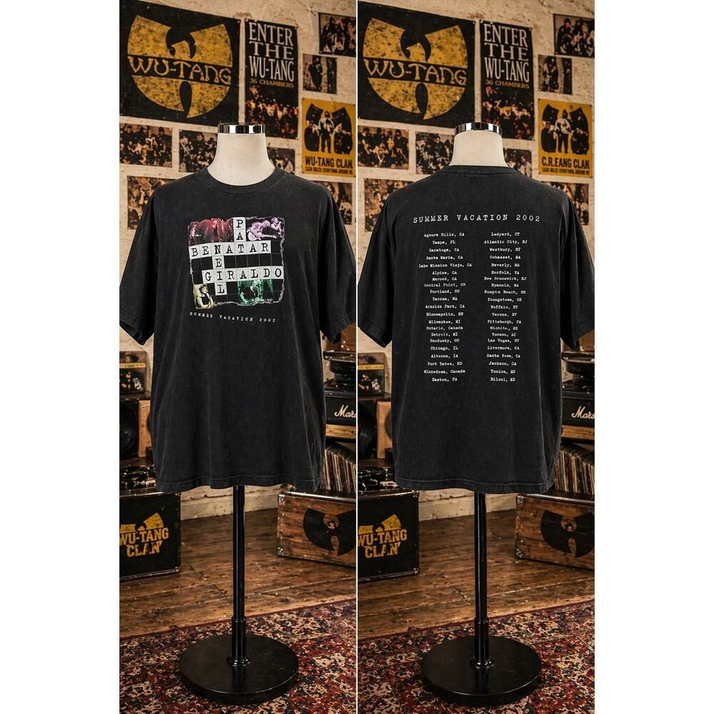Vintage 2002 Pat Benatar Neil Giraldo Tour Tee Black Band Shirt